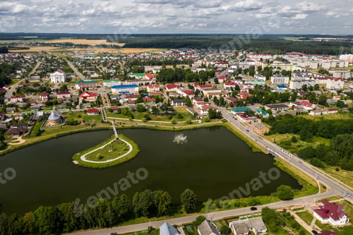 Preview: Top view of the city of Ostrovets in summer, Grodno region, different panoramas of the city.Belarus