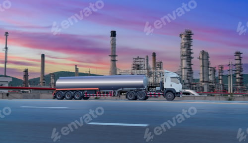 Preview: Gasoline tanker with fuel tanker truck shipping speed on high way road to delivery logistic business