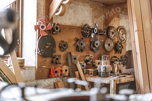 Preview: Carpentry shop interior with wood and tools