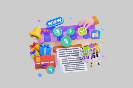 Preview: 3D E-Commerce Shopping Concept Illustration with Cart and Payment