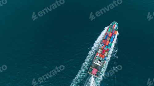 Preview: cargo container ship top view carrying container and running for export goods from cargo yard