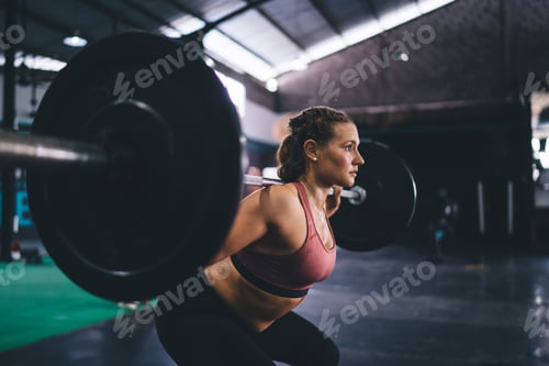 Preview: Strong fit girl have deadlift workout for keeping body muscles in tonus - stamina