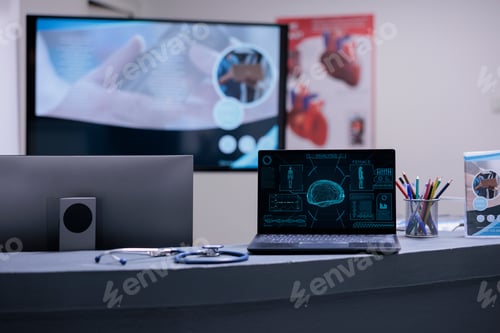 Preview: Tomography displayed on laptop screen in medical clinic