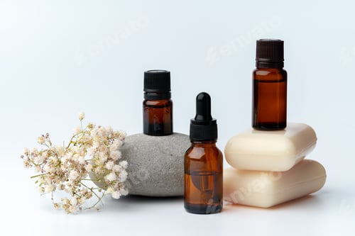Preview: Spa stones and soap on white background