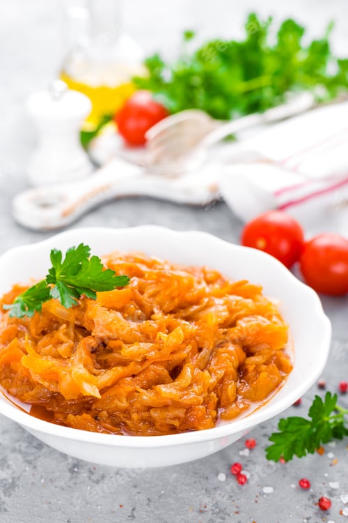 Preview: Cabbage stew. Cabbage braised in tomato sauce