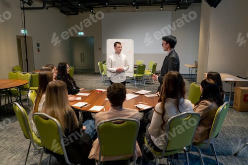 Preview: business meeting the audience asks a question or offers an idea to the speaker brainstorming session