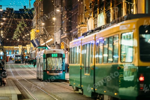 Preview: Helsinki, Finland. Tram Departs From Stop On Aleksanterinkatu St