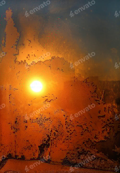 Preview: Natural ice pattern and sunlight on winter glass
