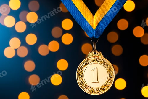 Preview: Gold champion or winners medallion on a ribbon
