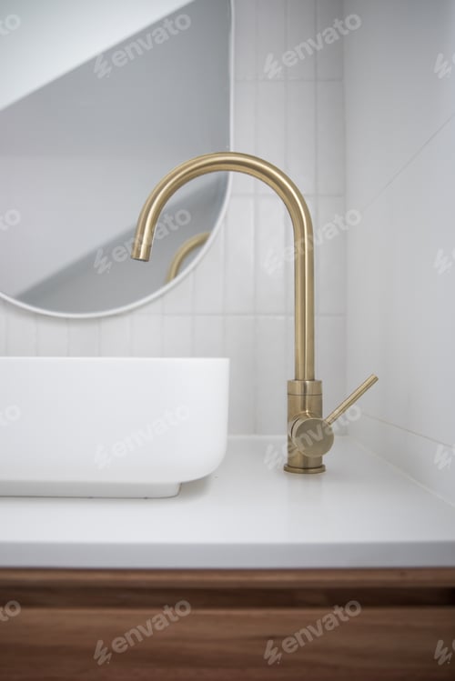 Preview: Modern white sink on timber vanity