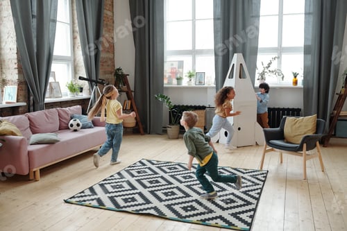Preview: Children Playing Together in Bright Sunny Living Room