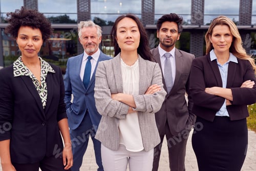 Preview: Portrait Of Multi-Cultural Business Team Outside Modern Office Building