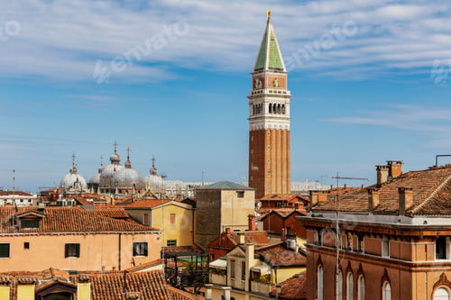 Preview: Campanile of St Mark's Square with Venice, skyline. Italy.