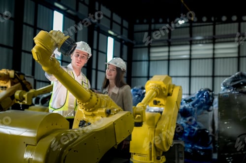 Preview: Worker works at heavy machine robot arm.