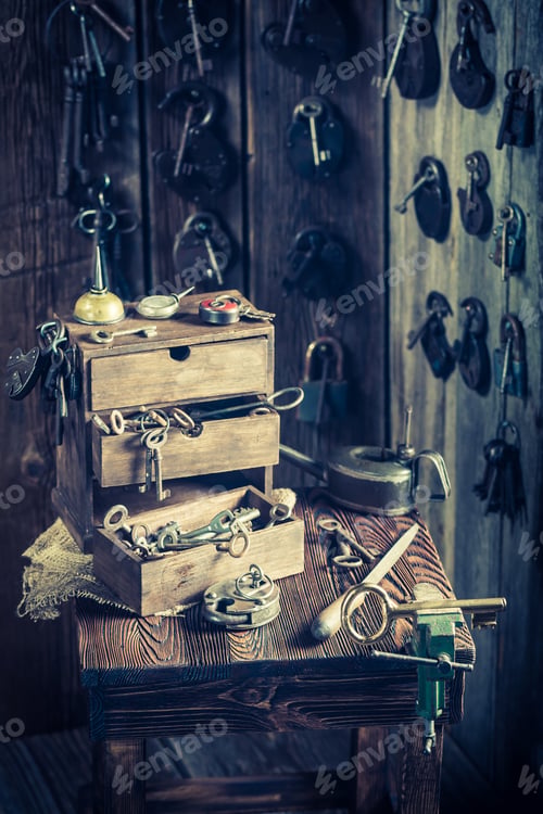 Preview: Small locksmiths workshop with tools to repair