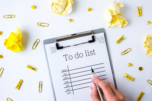 Preview: To do list on white background with office supplies. Planning future to stay productive. Flat lay. T