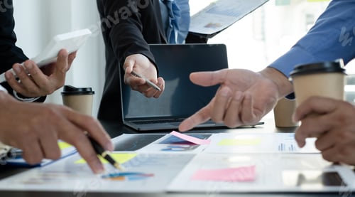 Preview: Meeting business team leaders about charts, financial graphs showing results are analyzing and calcu