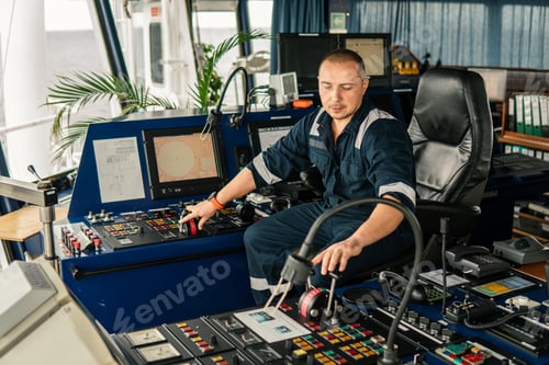 Preview: Marine navigational officer is maneuvering ship or vessel