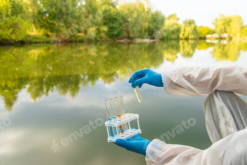 Preview: Take water samples for analysis. Selective focus.
