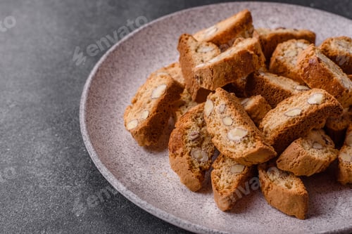 Preview: Italian cantuccini cookies with almonds, a sweet biscuit dessert. Cantuccini cookies