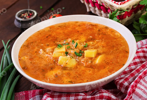 Preview: Traditional Russian soup with cabbage - sauerkraut soup - shchi.