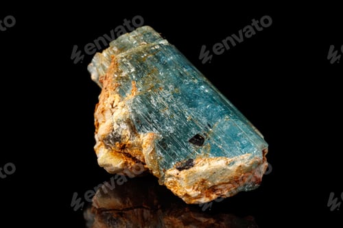Preview: macro mineral stone aquamarine on a black background