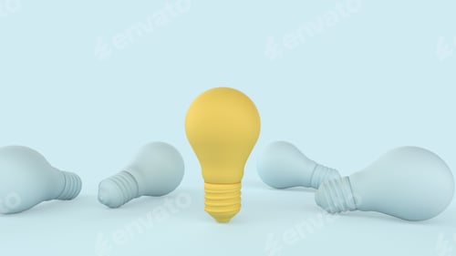 Preview: Yellow and white light bulb on blue background .