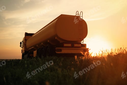 Preview: Modern yellow truck parked on country road