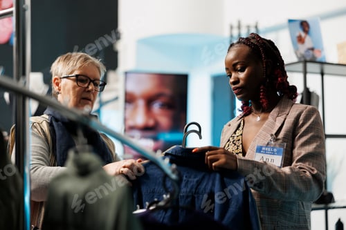 Preview: African american worker helping senior customer