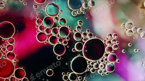 Preview: Abstract Colorful Food Oil Drops Bubbles and spheres Flowing on Water Surface