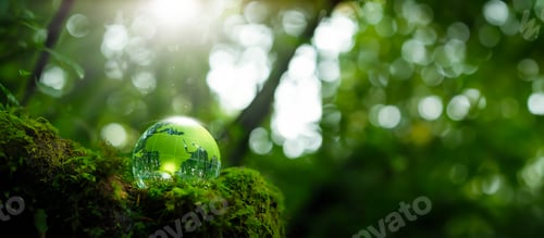 Preview: Crystal globe placed on moss ESG concept for environment Society and Governance Sustainable