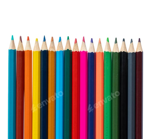 Preview: Colored wooden pencils set isolated on white background, clipping path