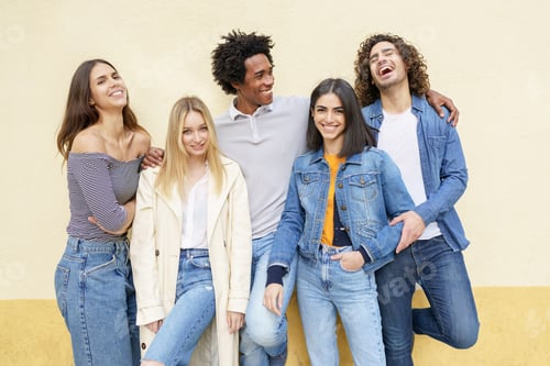 Preview: Group of diverse positive friends in city