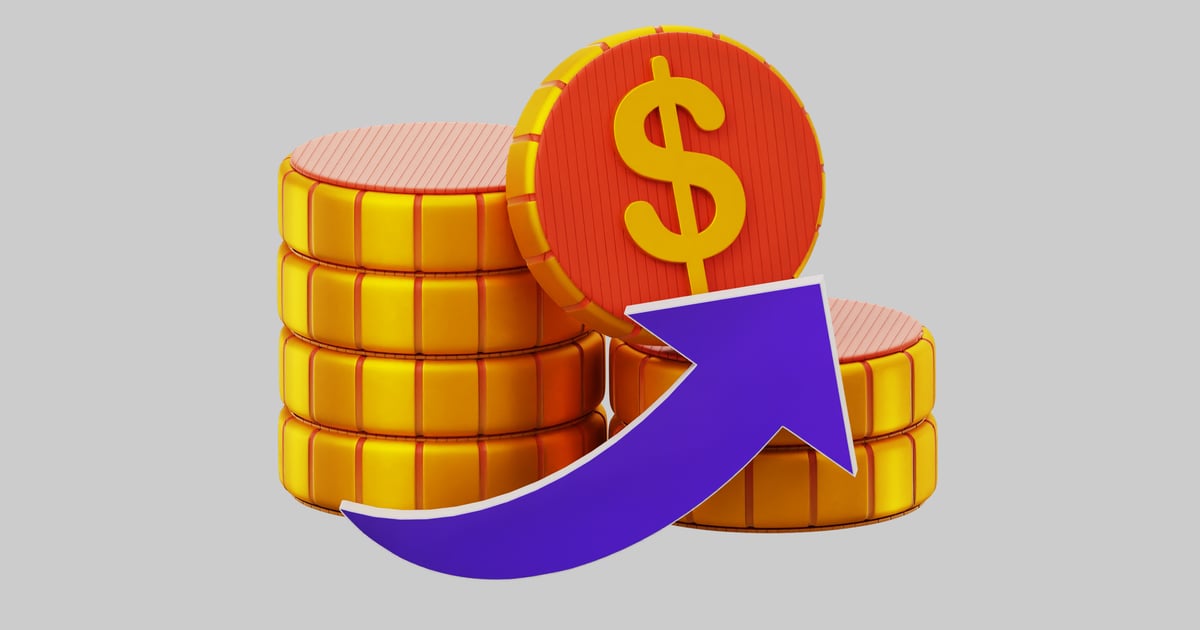Rising coin stack chart 3D, Incl. business & currency - Envato