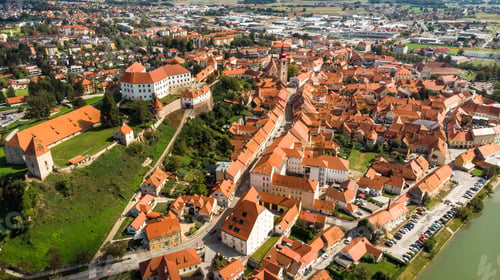 Preview: Aerial Drone View over Ptuj Grad in Slovenia at Sunny Day