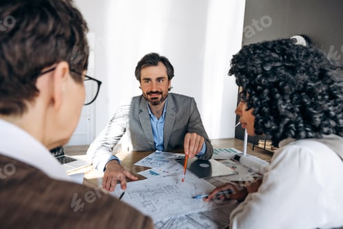 Preview: Architect explaining project to clients during a meeting