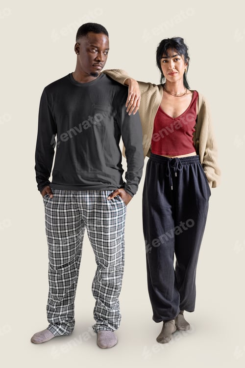 Preview: Diverse couple in monotone sleepwear