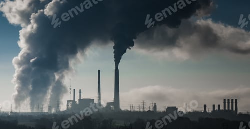 Preview: Horizontal shot of smoke coming out of a power station polluting the air