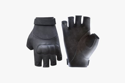 Preview: Tactical Half-Finger Gloves - Black Leather