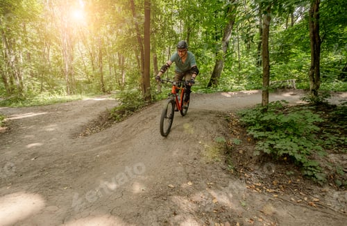 Preview: Man riding bicycle on forest road