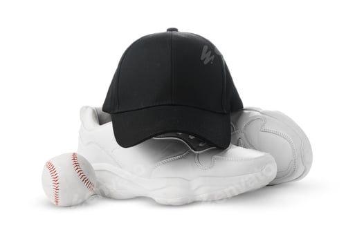 Preview: Black Baseball Cap, White Sneakers, and Ball on a white Background