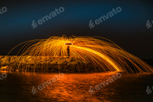 Preview: Fire dancers Swing fire dancing show fire show on the beach dance man juggling with fire