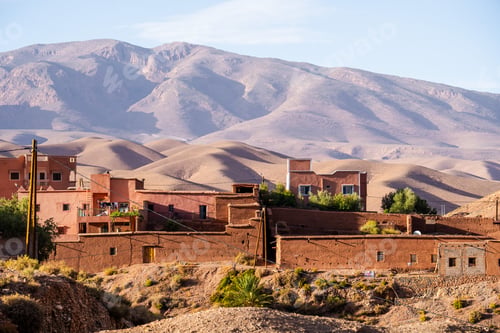 Preview: Nature, rocks, houses and mountains in Dades Gorge Morocco during sunset