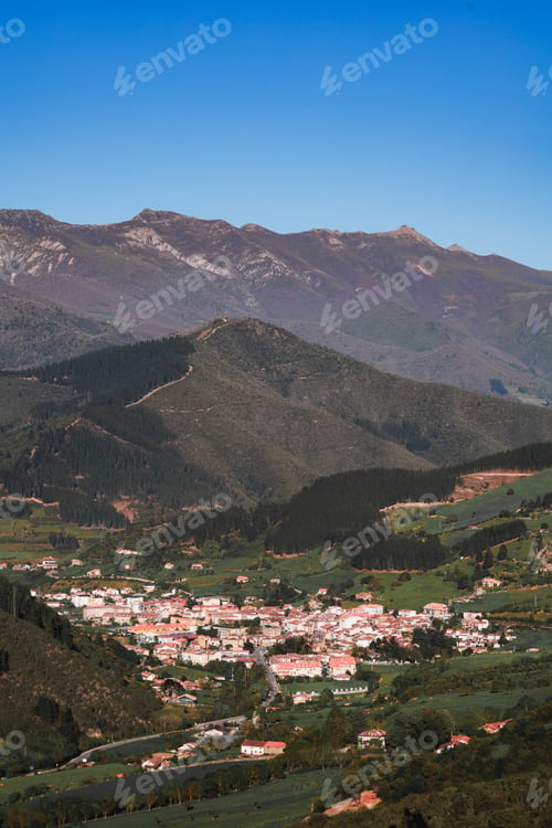 Preview: Aerial view of beautiful mountain village. Potes, Cantabria, Spain.