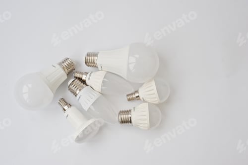Preview: Set of row LED bulbs isolated on white background.