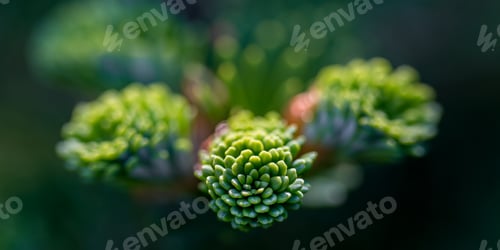 Preview: Green conifer, fir, very close. Banner. For site design. With place for text.