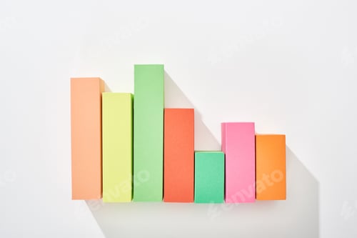 Preview: top view of multicolor analytical graph with shadow on white background