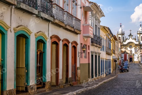 Preview: Street view with Nossa Senhora do Carmo Church - Sao Joao Del Rei, Minas Gerais, Brazil
