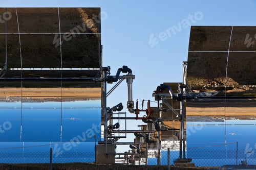 Preview: Solar panels on bright blue sky background