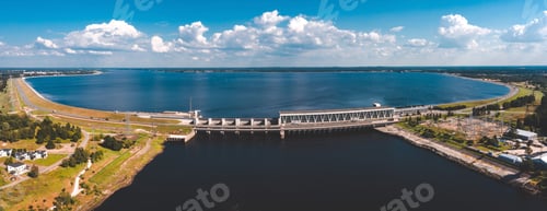 Preview: Panoramic shot of a huge dam in Riga, Latvia